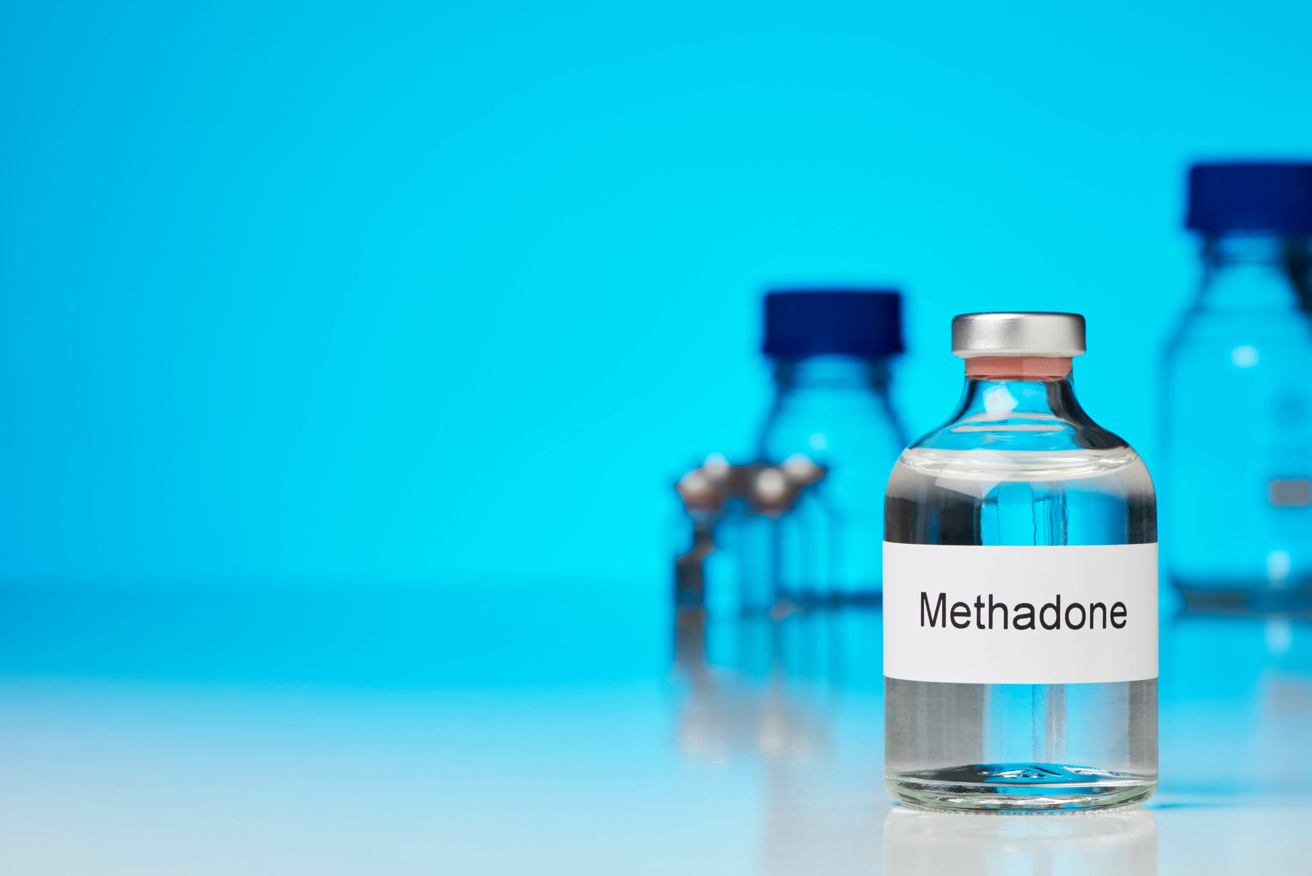 Methadone viles on a lab table