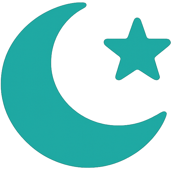 Teal Crescent Moon and Star Crescent moon and star icon — evening program